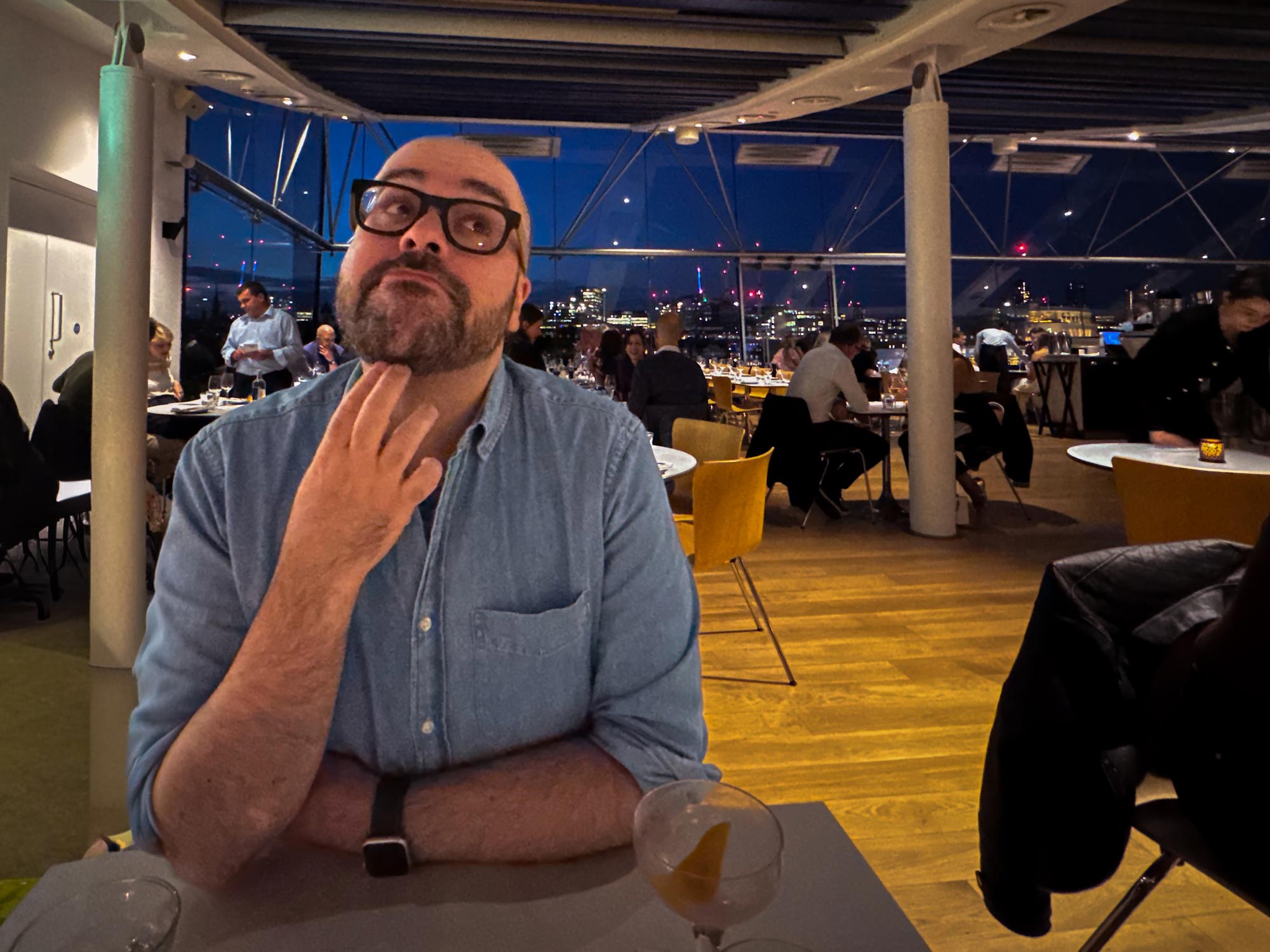 An image of Patrick at dinner in the Brasserie at Oxo Tower