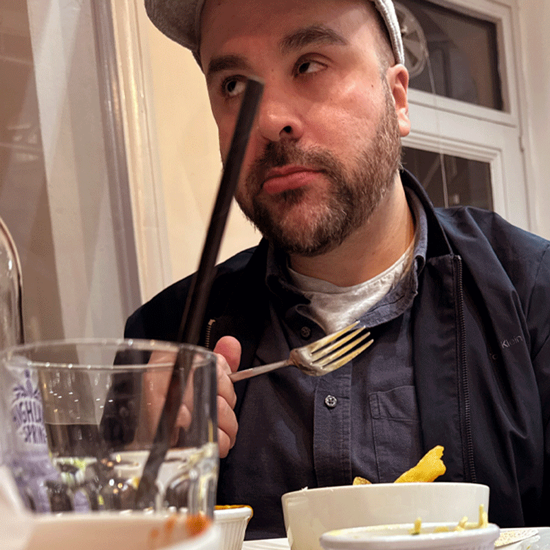 An image of Patrick eating