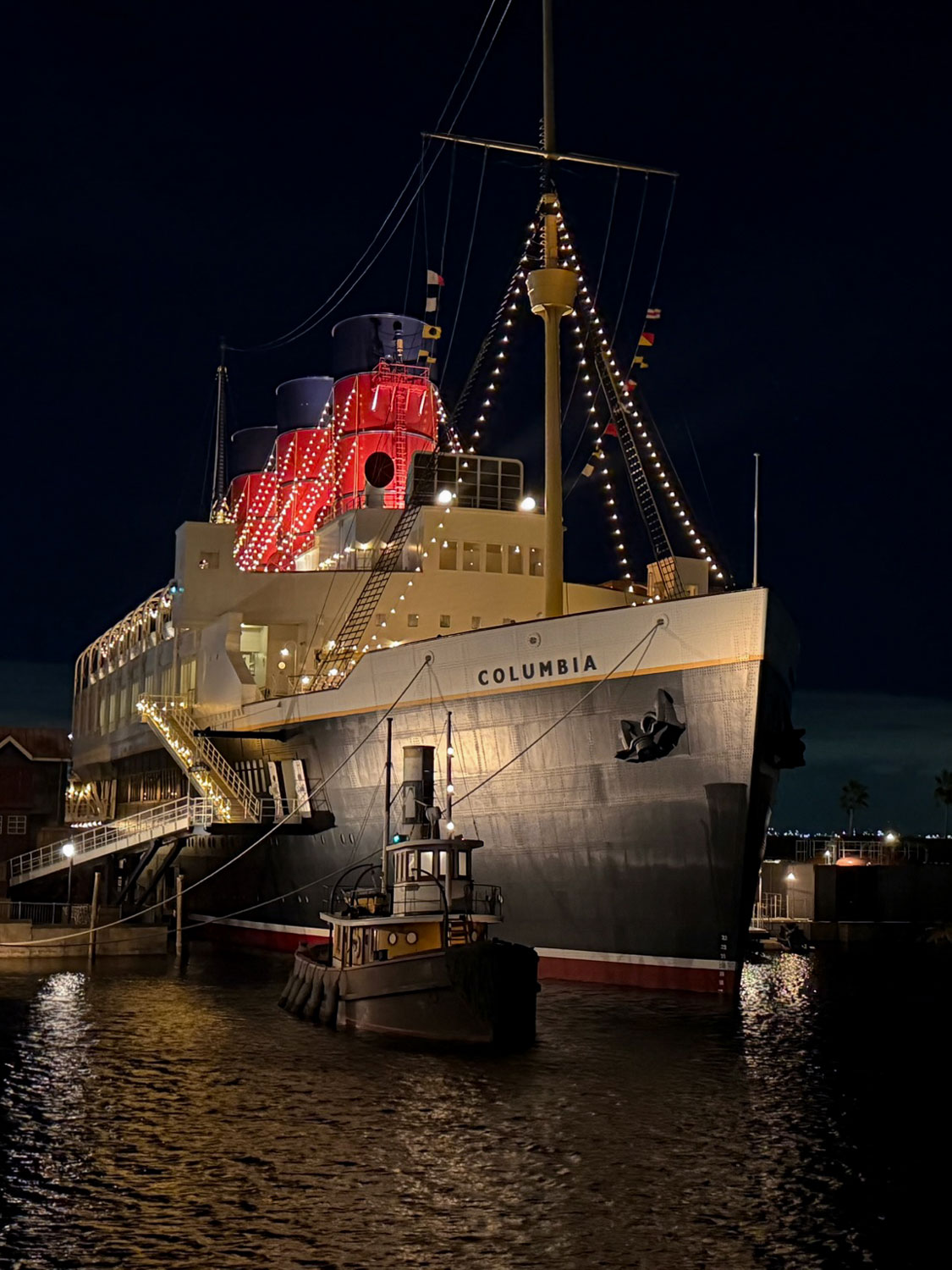 The SS Columbia at night